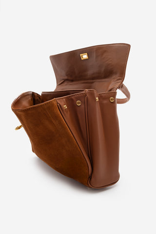 Kadın Hakiki Deri Omuz Çantası Rinyas - Taba Süet