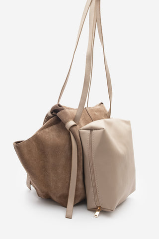 Kadın Hakiki Deri Omuz Çantası Yorita - Vizon Süet