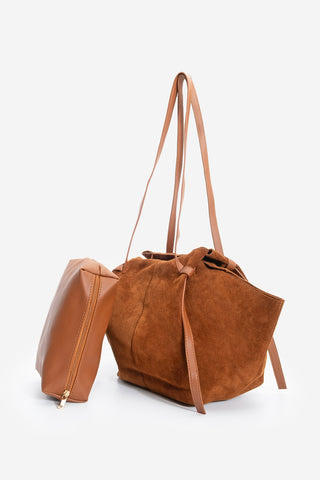 Kadın Hakiki Deri Omuz Çantası Yorita - Taba Süet