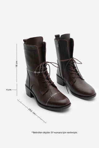 Kadın Hakiki Deri Postal Bot Mek - Kahve