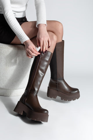 Kadın Kalın Taban Çizme Ferlas - Kahve