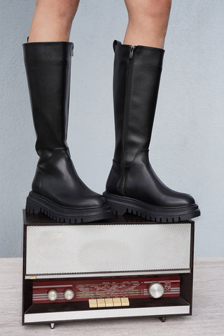 Kadın Kalın Taban Günlük Bot Galori - Siyah