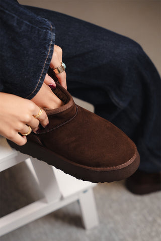 Kadın  İçi Kürklü Bot Tefis - Kahve Süet