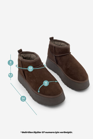 Kadın  İçi Kürklü Bot Tefis - Kahve Süet