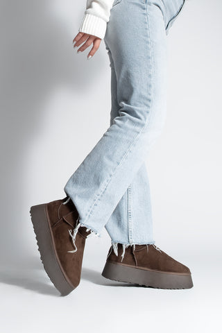 Kadın  İçi Kürklü Bot Tefis - Kahve Süet