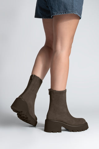Kadın Kalın Topuklu Günlük Bot Lofani - Kahve Süet