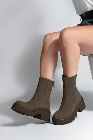 Kadın Kalın Topuklu Günlük Bot Lofani - Kahve Süet