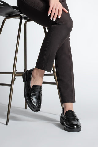 Kadın Loafer Günlük Ayakkabı Fonle - Siyah Croco