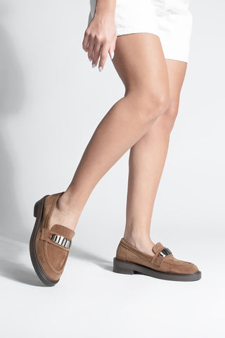 Kadın Loafer Tokalı Günlük Ayakkabı Vilyum - Taba Süet