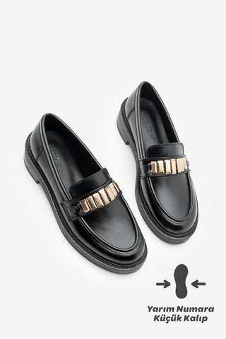 Kadın Loafer Tokalı Günlük Ayakkabı Vilyum - Siyah