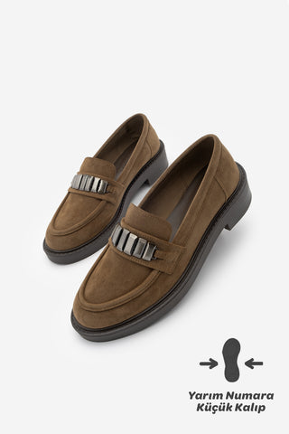 Kadın Loafer Tokalı Günlük Ayakkabı Vilyum - Taba Süet