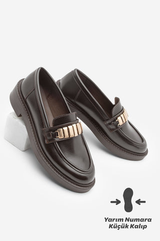 Kadın Loafer Tokalı Günlük Ayakkabı Vilyum - Kahve