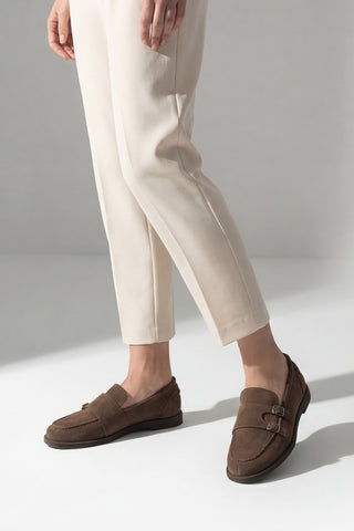 Kadın Loafer Tokalı Çift Bantlı Günlük Ayakkabı Ovora - Kahve Süet