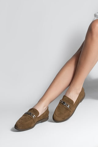 Kadın Loafer Tokalı Günlük Ayakkabı Zamira - Kahve Süet