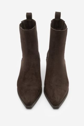 Kadın Sivri Burun Topuklu Bot Ropes - Kahve Süet