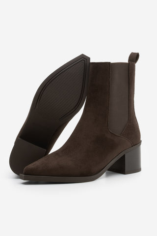Kadın Sivri Burun Topuklu Bot Ropes - Kahve Süet