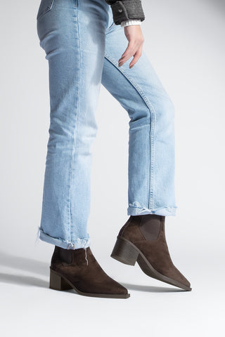 Kadın Sivri Burun Topuklu Bot Ropes - Kahve Süet