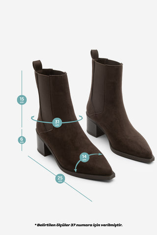 Kadın Sivri Burun Topuklu Bot Ropes - Kahve Süet