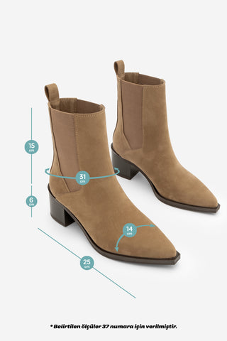Kadın Sivri Burun Topuklu Bot Ropes - Taba Süet