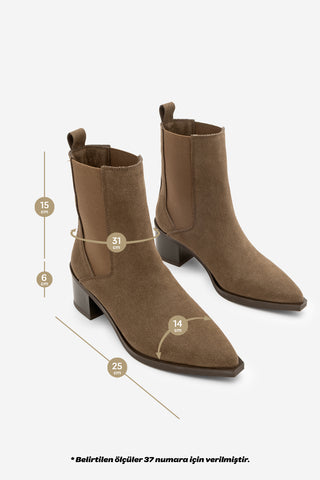 Kadın Sivri Burun Topuklu Bot Zefina - Kahve Süet