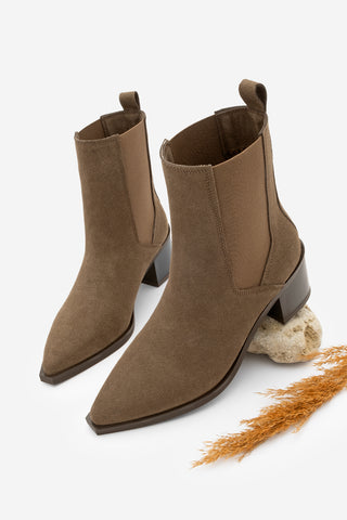 Kadın Sivri Burun Topuklu Bot Zefina - Kahve Süet