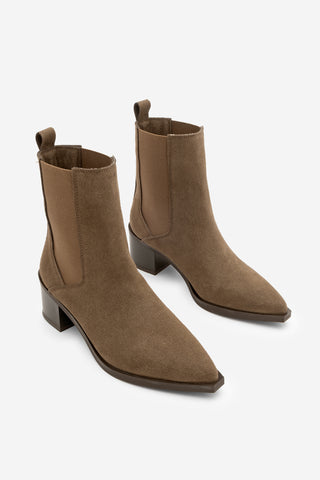 Kadın Sivri Burun Topuklu Bot Zefina - Kahve Süet