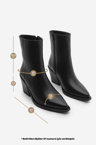 Kadın Sivri Burun Western Bot Forne - Siyah