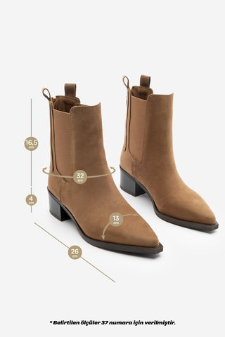 Kadın Sivri Burun Western Bot Mirona - Taba Süet