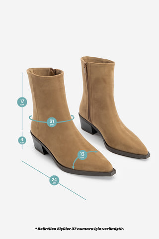 Kadın Sivri Burun Western Bot Tahis - Taba Süet