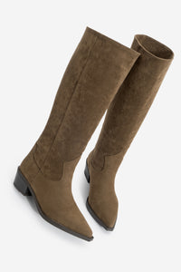 Kadın Sivri Burun Western Çizme Mivez - Kahve Süet