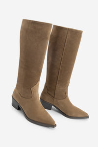 Kadın Sivri Burun Western Çizme Mivez - Taba Süet