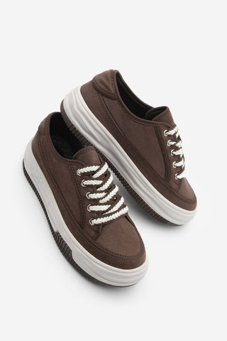 Kadın Sneaker Kalın Taban Spor Ayakkabı Kotnel - Kahve Süet