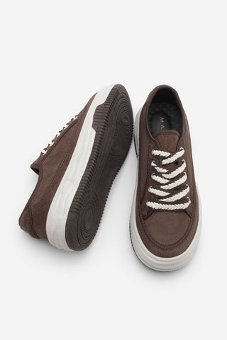 Kadın Sneaker Kalın Taban Spor Ayakkabı Kotnel - Kahve Süet