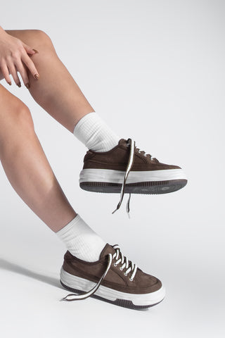Kadın Sneaker Kalın Taban Spor Ayakkabı Kotnel - Kahve Süet