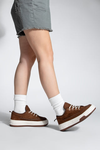 Kadın Sneaker Kalın Taban Spor Ayakkabı Hesna - Kahve Süet