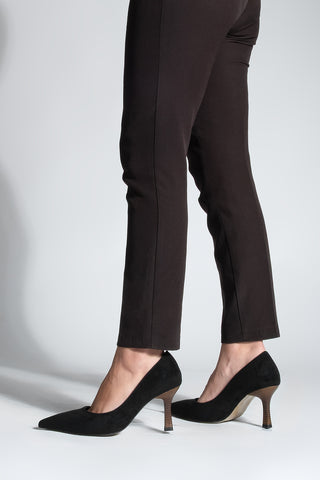 Kadın Stiletto Ahşap Desenli Ökçe Topuklu Ayakkabı Zonar - Siyah Süet