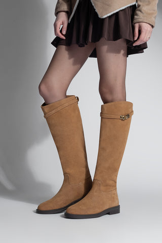 Kadın Tokalı Günlük Çizme Velote - Taba Süet