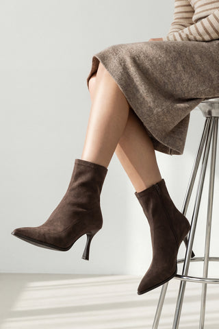 Kadın Topuklu Bot Holes - Kahve Süet