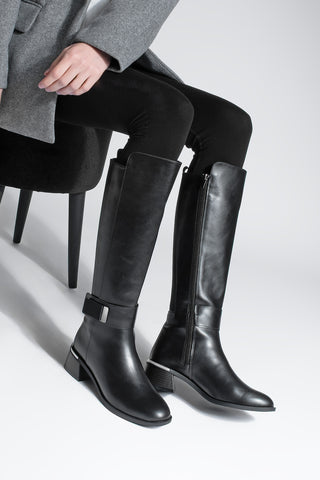 Kadın Tokalı Topuklu Çizme Ayole - Siyah