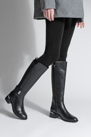 Kadın Tokalı Topuklu Çizme Ayole - Siyah