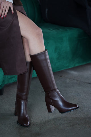Kadın Kalın Topuklu Çizme Lovet - Kahve