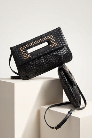 Kadın Zımbalı Clutch & Portföy El Ve Omuz Çantası Panes - Siyah