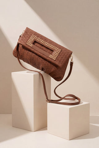 Kadın Zımbalı Clutch & Portföy El Ve Omuz Çantası Panes - Taba