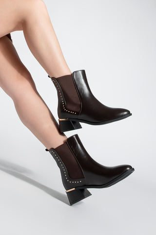 Kadın Zımbalı Topuklu Bot Ernaz - Kahve