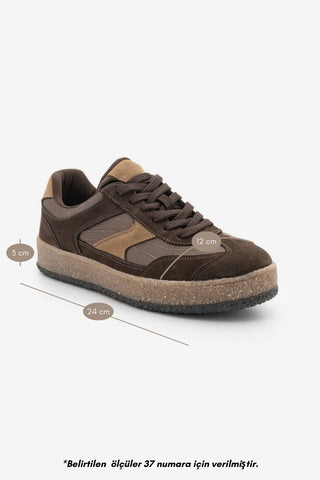 Kadın Sneaker Bağcıklı Spor Ayakkabı Mavel - Kahve Süet