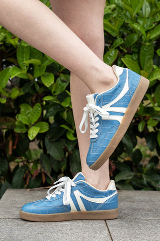 Kadın Sneaker Bağcıklı Spor Ayakkabı Medon - Mavi Croco