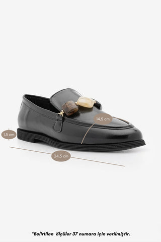 Kadın Loafer Taşlı Günlük Ayakkabı Meniva - Siyah