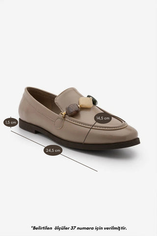 Kadın Loafer Taşlı Günlük Ayakkabı Meniva - Vizon