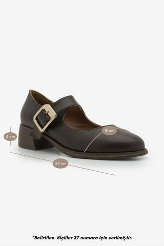 Kadın Tokalı Kalın Topuk Günlük Ayakkabı Loafer Meniz - Kahve