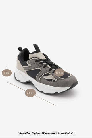 Kadın Sneaker Kalın Taban Spor Ayakkabı Merita - Füme Süet